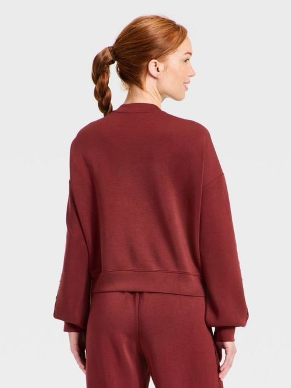 All In Motion Airy Sleek Pique Crewneck Sweatshirt- Maroon - Picture 4 of 14